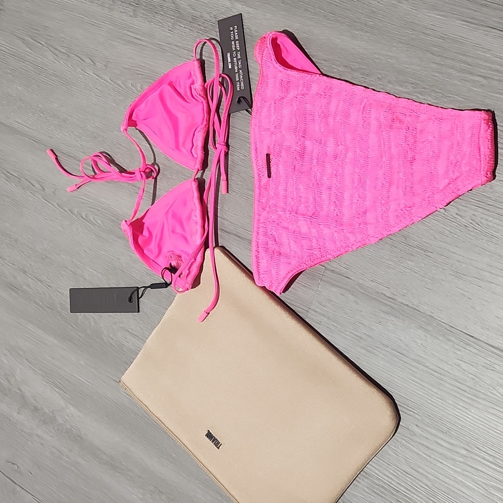 Hot pink thread swim set with bonus bag high waist bottoms string top - Picture 6 of 7